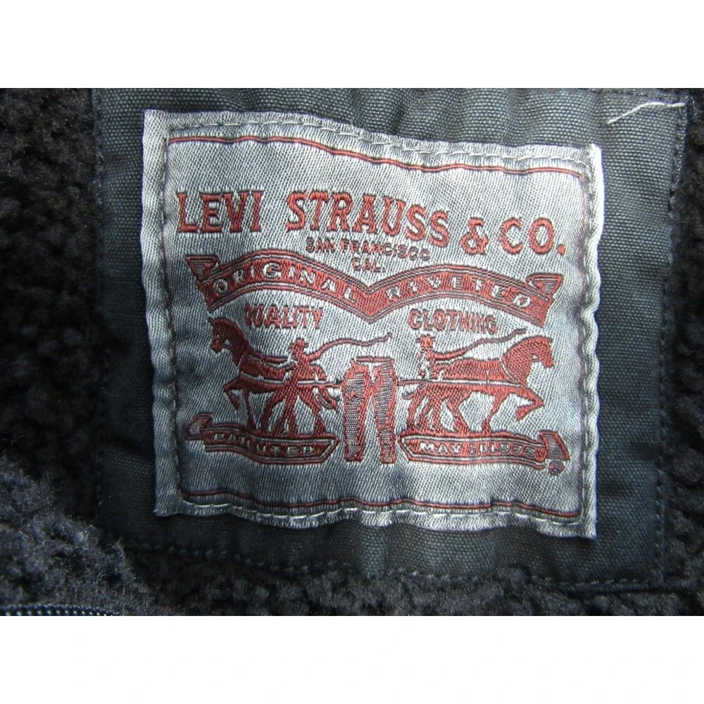Levi’s Denim Jean Jacket Men’s Small Black Sherpa Lined Trucker Retro Y2K